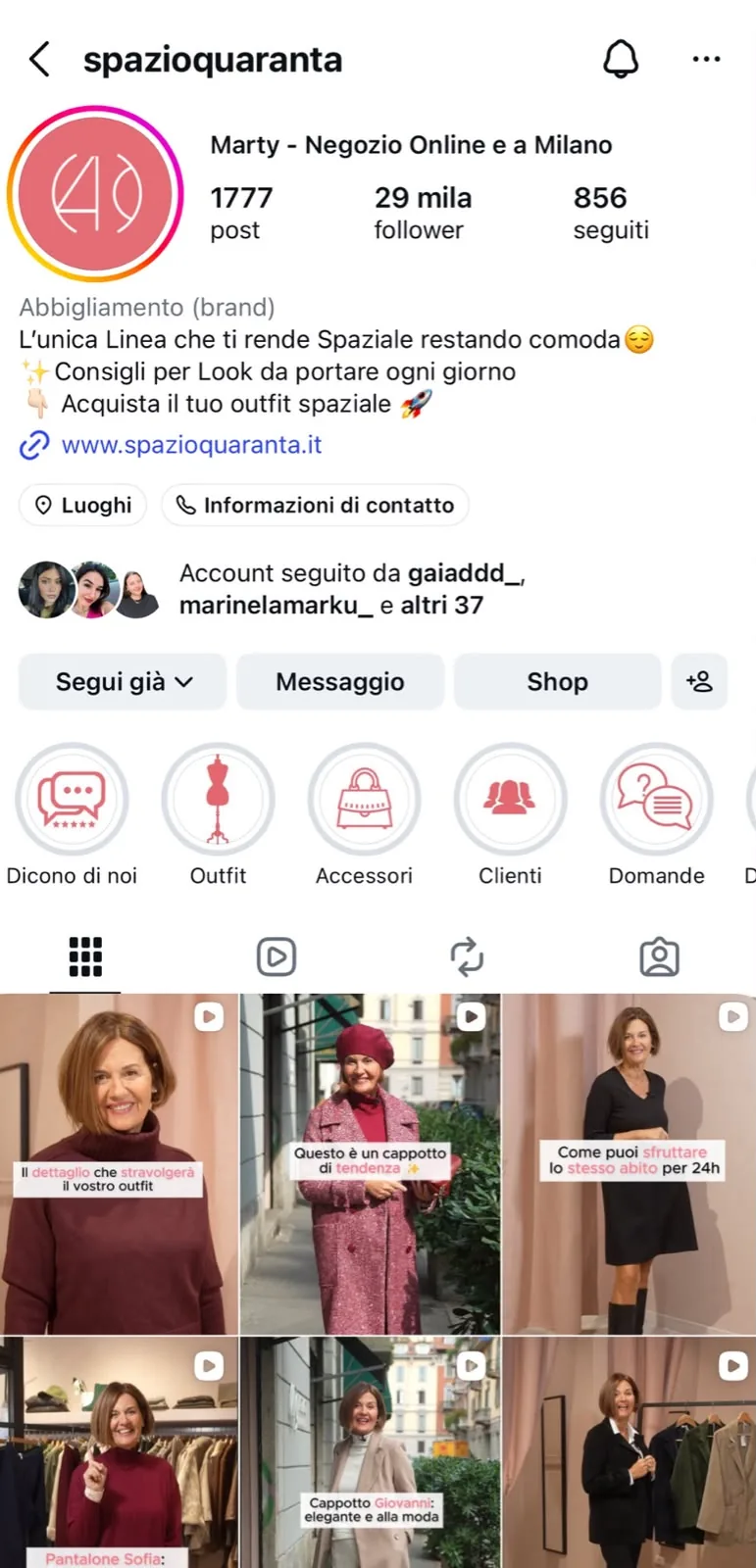 Profilo Instagram di @spazioquaranta con 24k follower